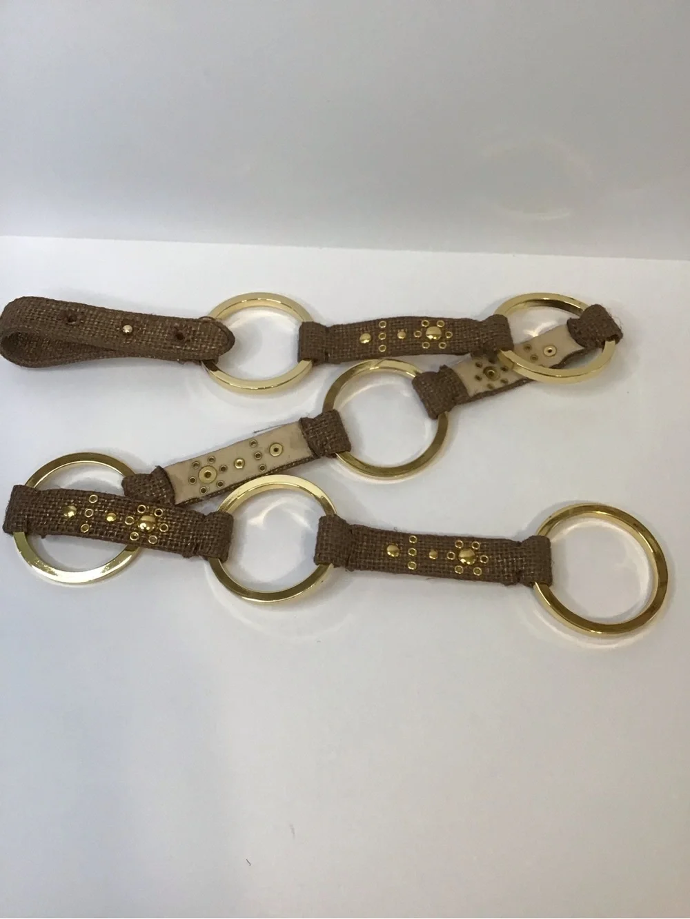 Vintage Women’s Woven Brown Burlap Waist Belt with Gold Ring Accent